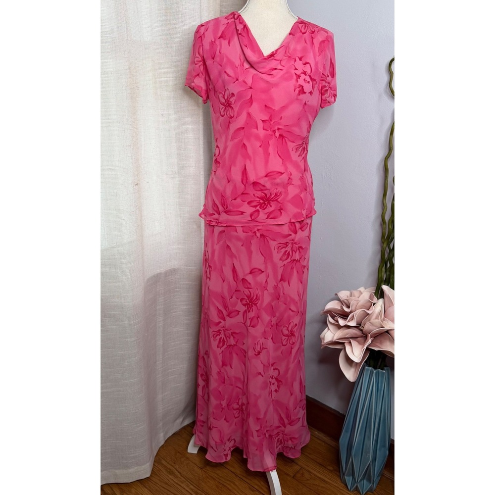 Vintage Spenser Jeremy Silk Floral Cowl Neck Maxi Dress Pink Women's Size 6